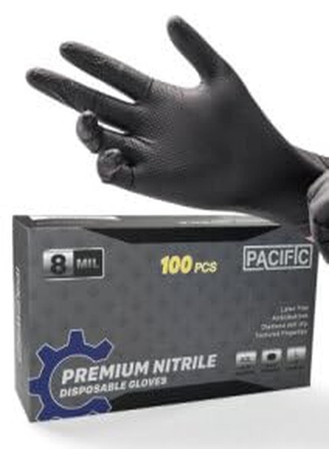 PACIFIC PPE قفازات باسيفيك بي بي إي، مصنوعة من النتريل الأسود شديد التحمل، بسماكة 8 مل، مقاومة للمواد الكيميائية، آمنة للاستخدام مع الطعام، وخالية من اللاتكس، للاستخدام مرة واحدة، مناسبة للميكانيكيين والطبخ والتنظيف، مقاس كبير - Image 1